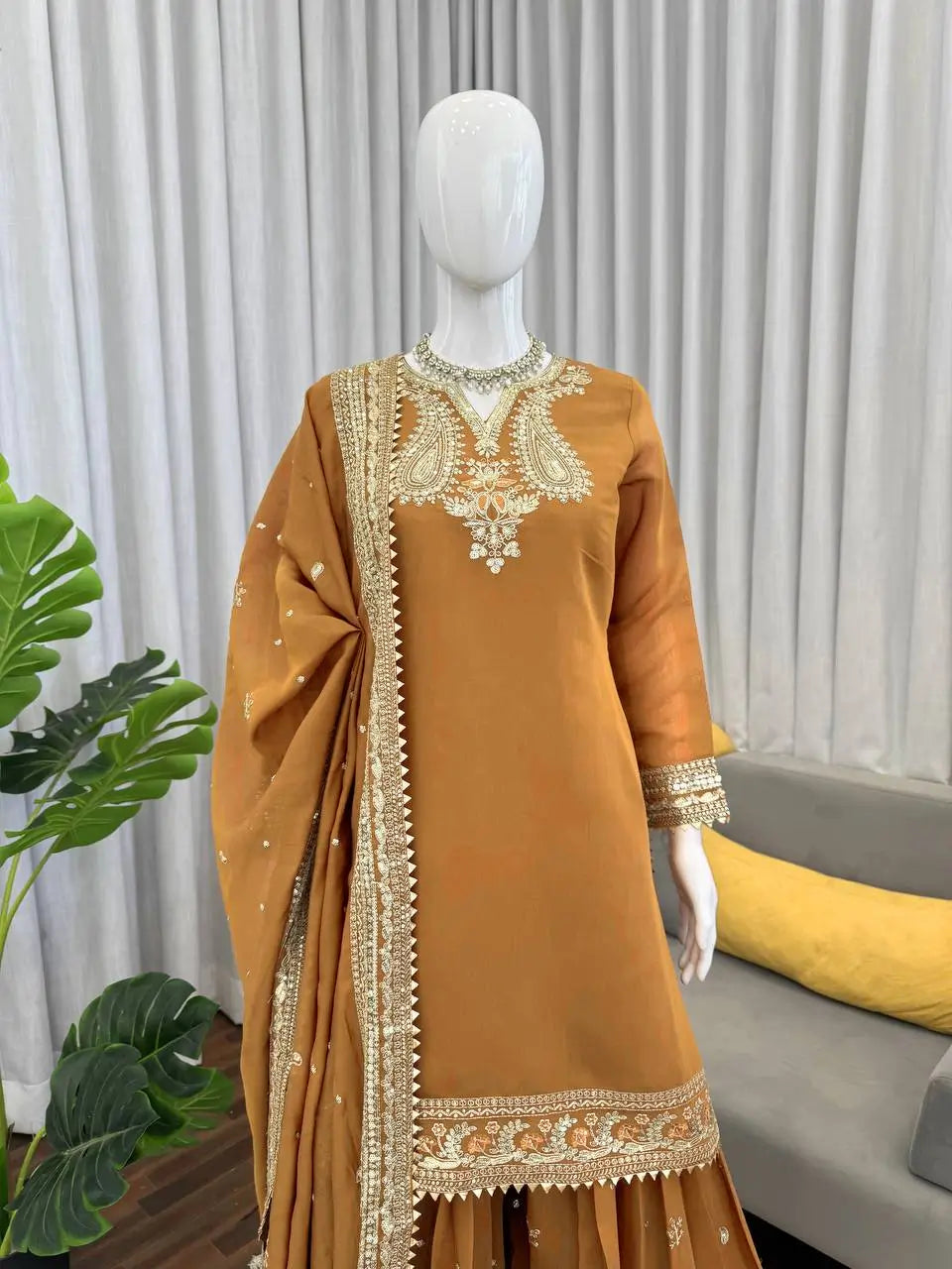 Elegant Chanderi Embroidered Kurta Plazo Dupatta Set for Festive, Formal and Occasion Wear