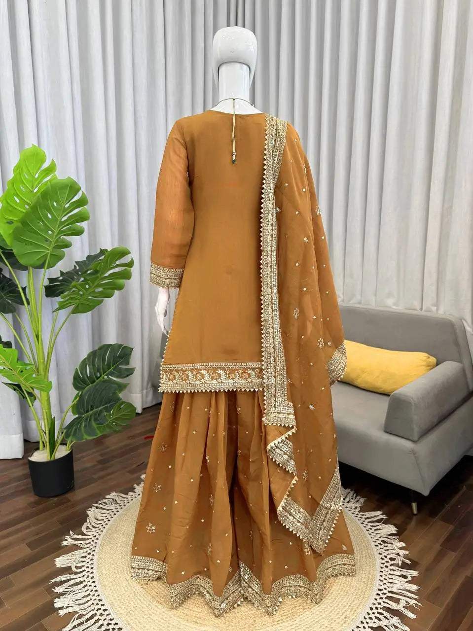Elegant Chanderi Embroidered Kurta Plazo Dupatta Set for Festive, Formal and Occasion Wear