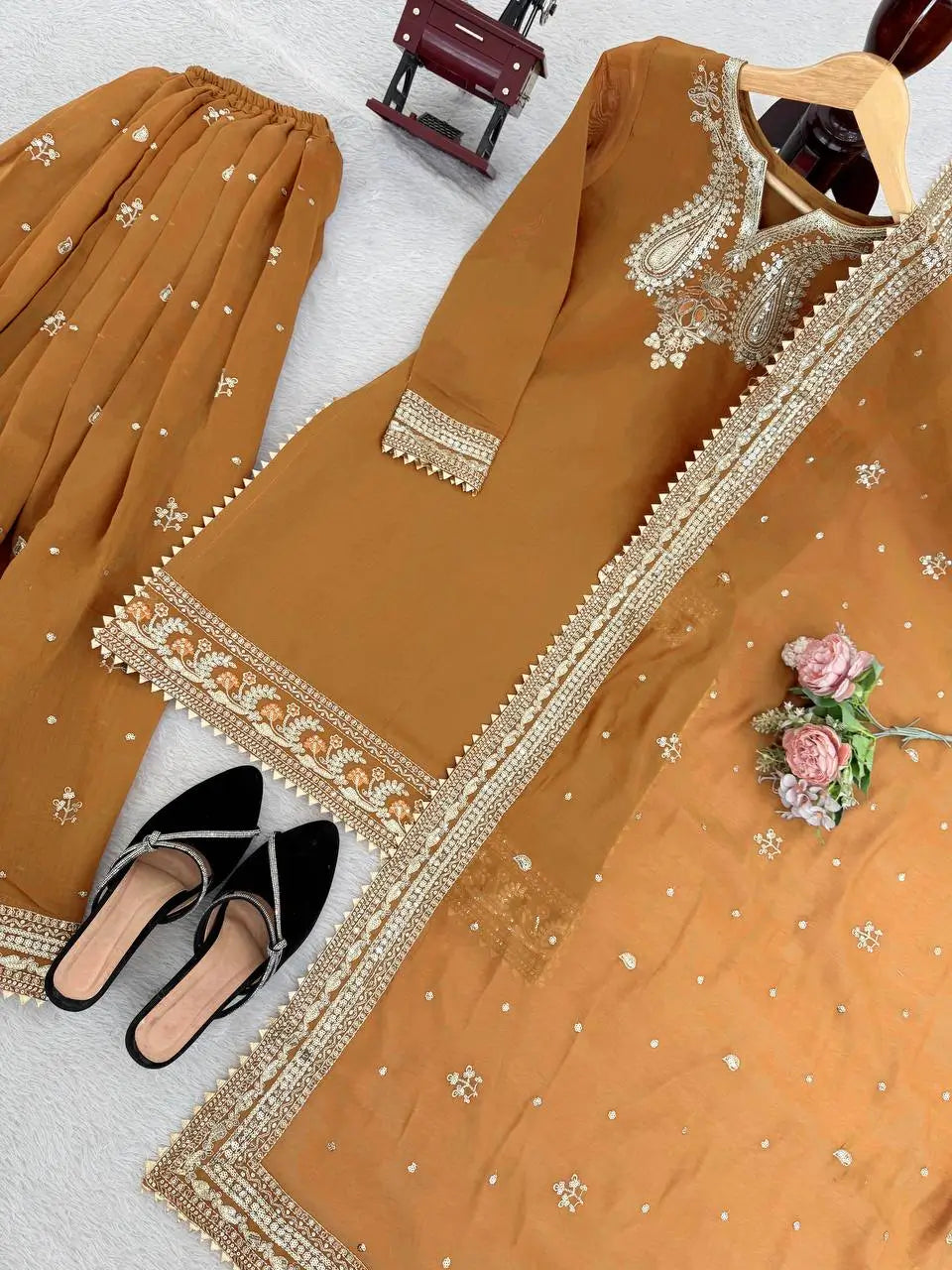 Elegant Chanderi Embroidered Kurta Plazo Dupatta Set for Festive, Formal and Occasion Wear
