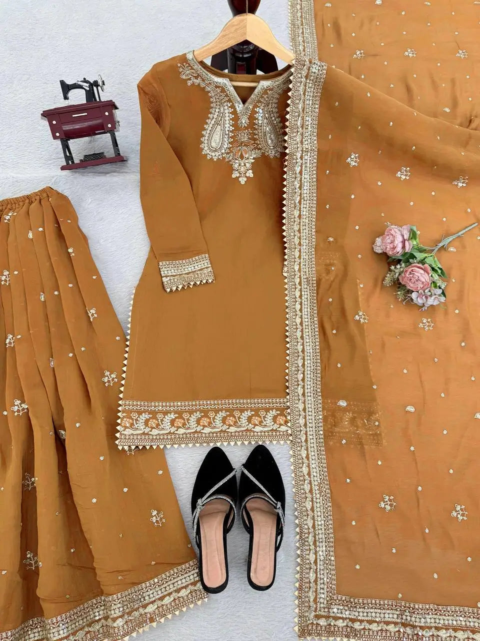 Elegant Chanderi Embroidered Kurta Plazo Dupatta Set for Festive, Formal and Occasion Wear