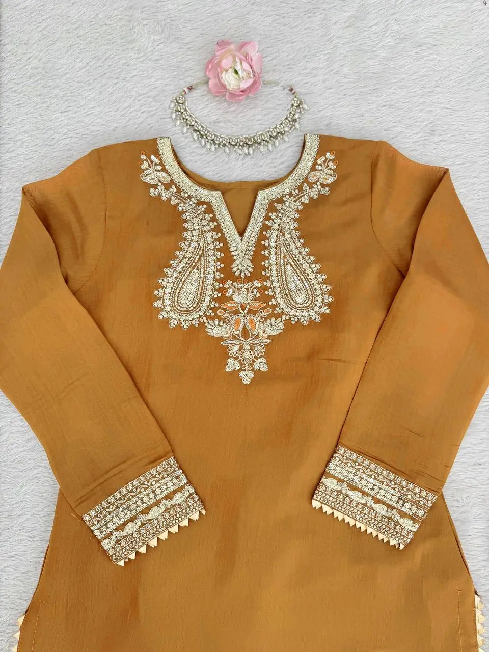 Elegant Chanderi Embroidered Kurta Plazo Dupatta Set for Festive, Formal and Occasion Wear
