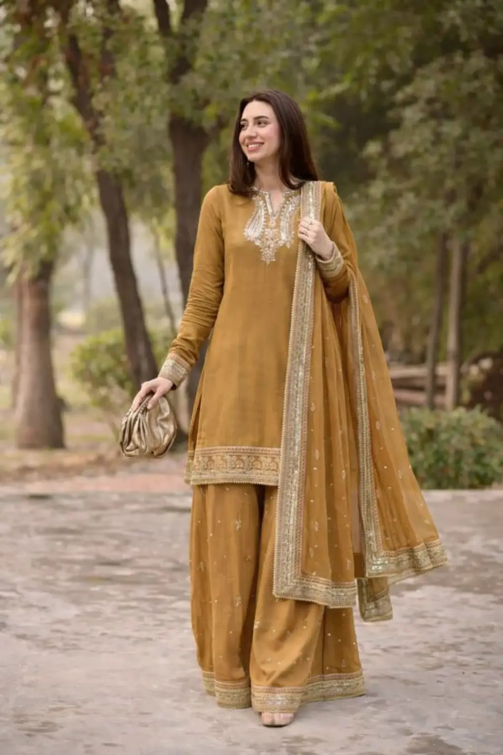 Elegant Chanderi Embroidered Kurta Plazo Dupatta Set for Festive, Formal and Occasion Wear