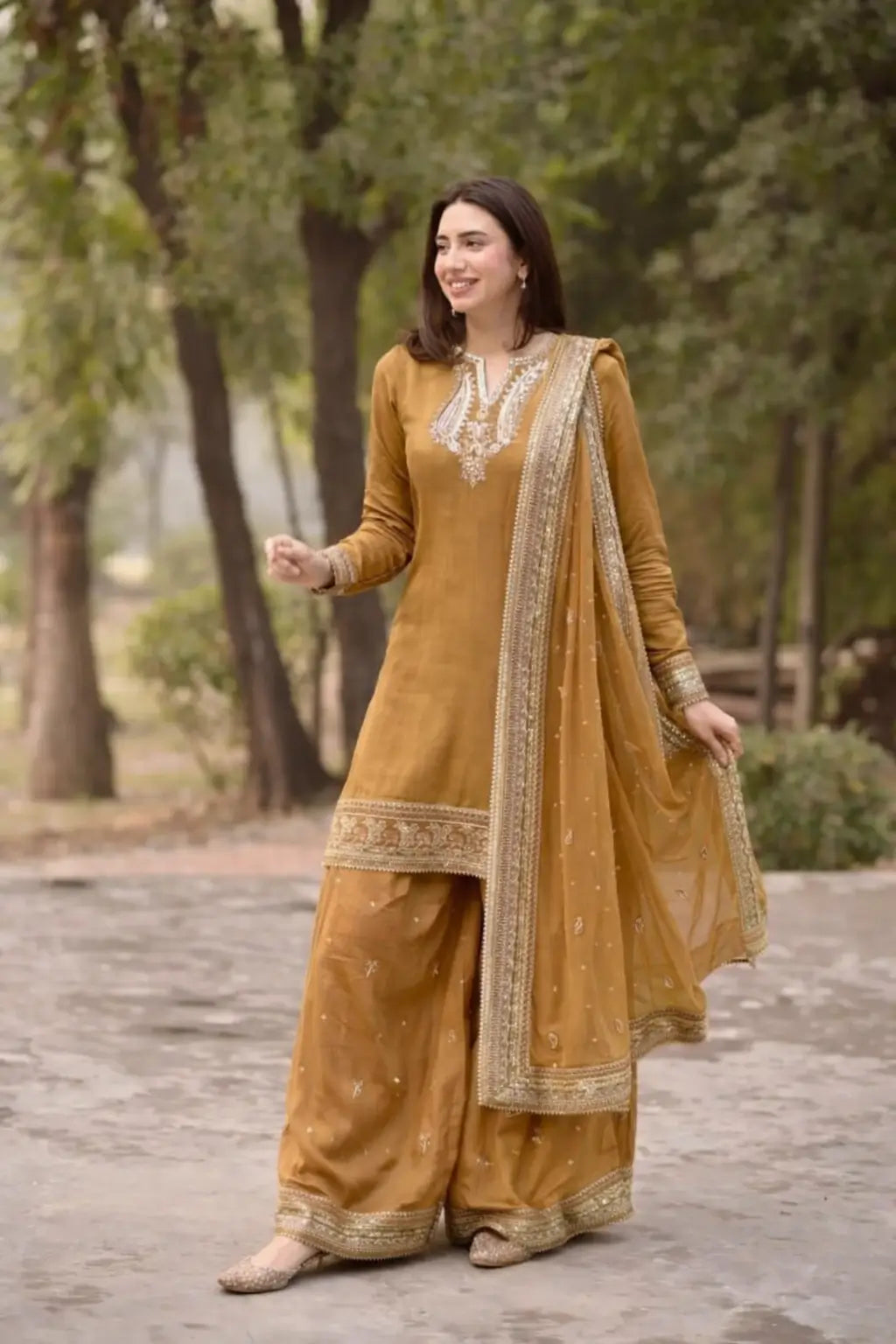 Elegant Chanderi Embroidered Kurta Plazo Dupatta Set for Festive, Formal and Occasion Wear