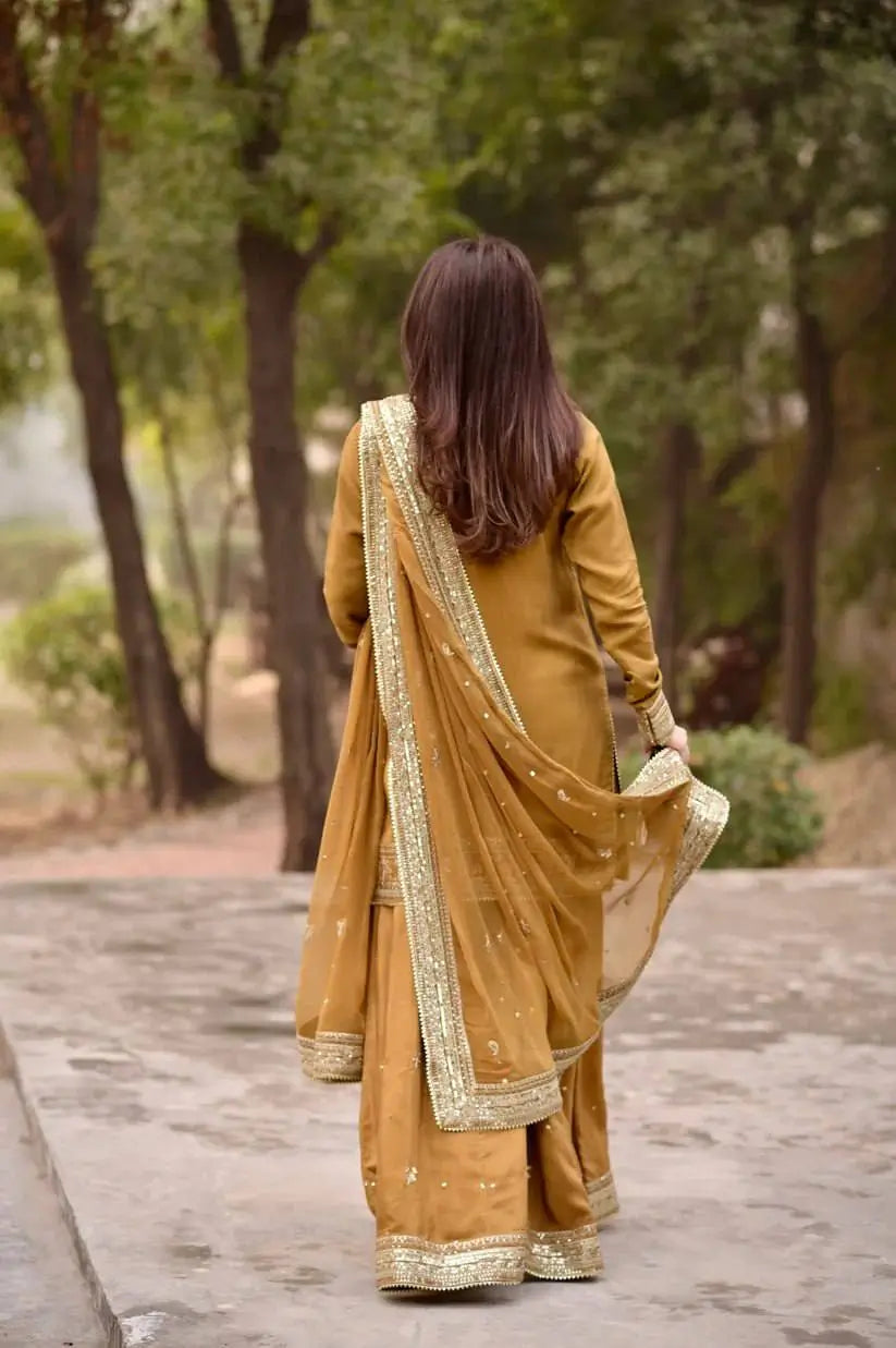 Elegant Chanderi Embroidered Kurta Plazo Dupatta Set for Festive, Formal and Occasion Wear