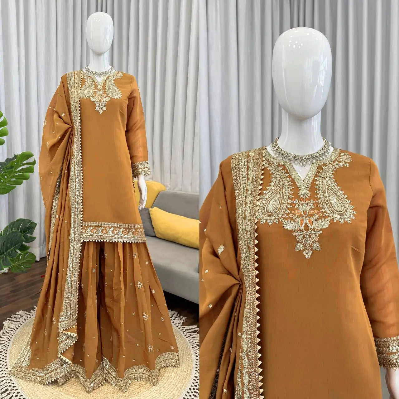 Elegant Chanderi Embroidered Kurta Plazo Dupatta Set for Festive, Formal and Occasion Wear