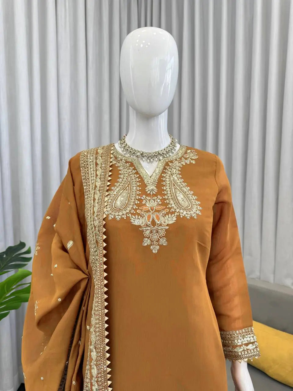 Elegant Chanderi Embroidered Kurta Plazo Dupatta Set for Festive, Formal and Occasion Wear