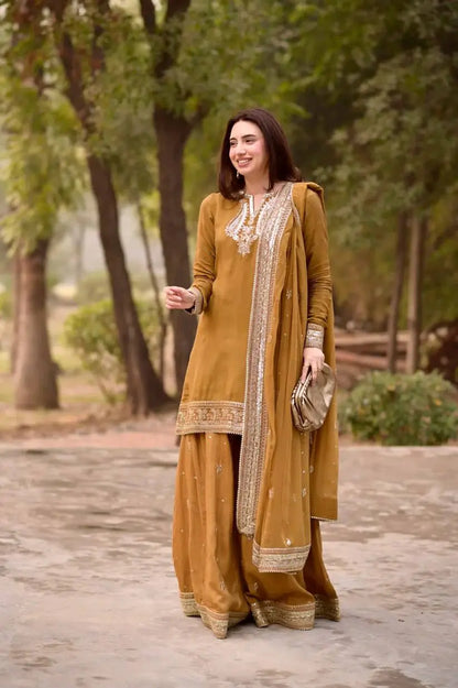 Elegant Chanderi Embroidered Kurta Plazo Dupatta Set for Festive, Formal and Occasion Wear