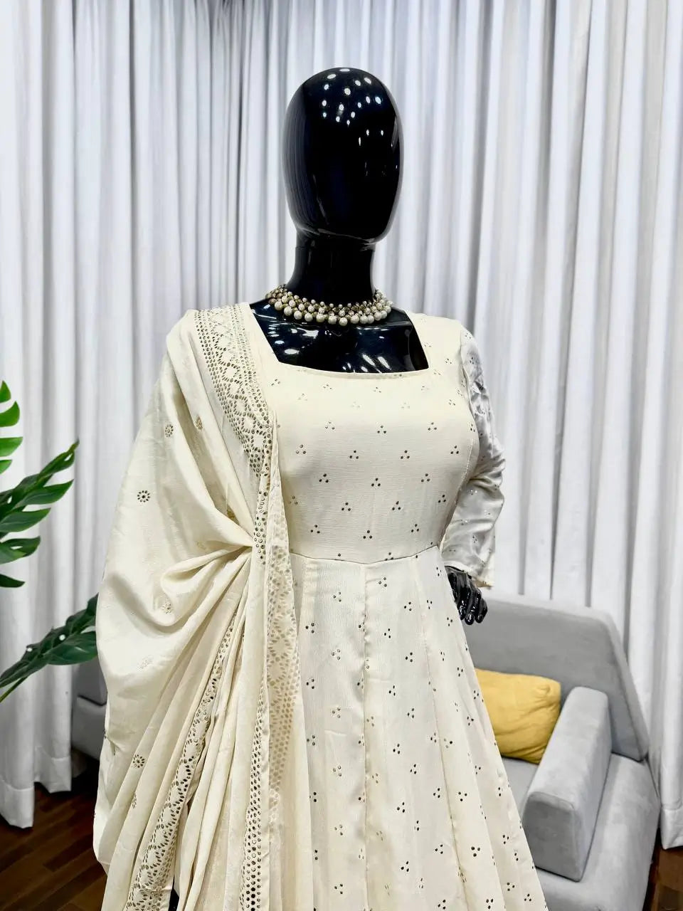 Elegant Chinnon Silk Gown Set