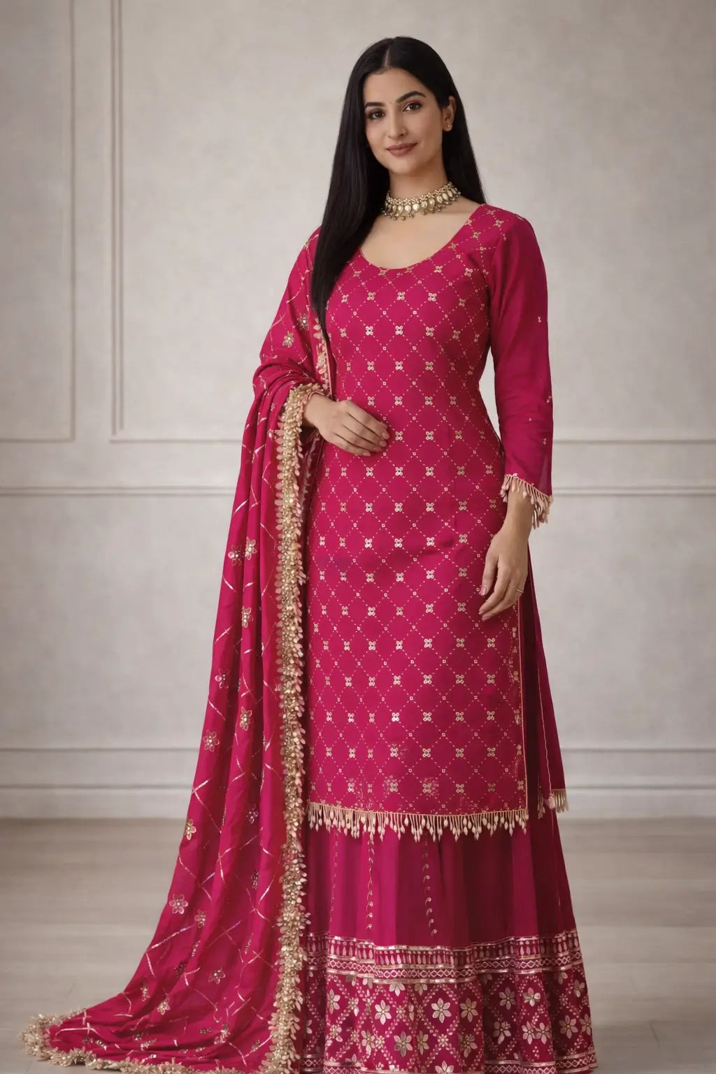 Elegant Chinnon Silk Sharara Suit for Festive and Wedding Wear