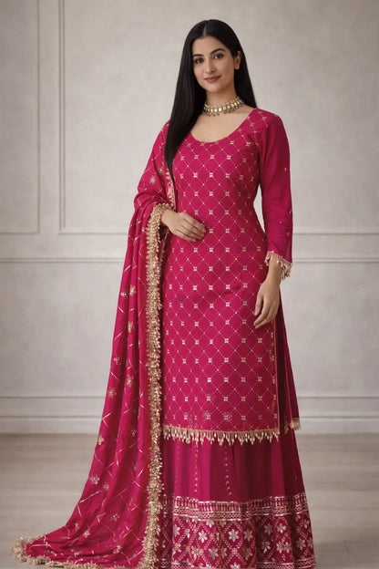 Elegant Chinnon Silk Sharara Suit for Festive and Wedding Wear