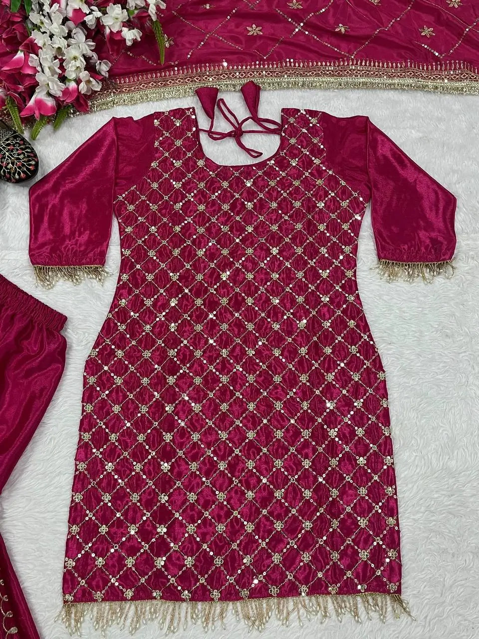 Elegant Chinnon Silk Sharara Suit for Festive and Wedding Wear