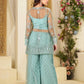 Elegant Chinon Embroidered Top Sharara Set with Lace & Latkan Detail