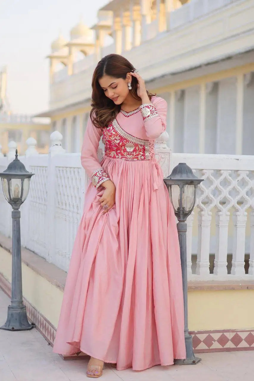Elegant Chinon Printed Gown for Festive and Occasion Wear