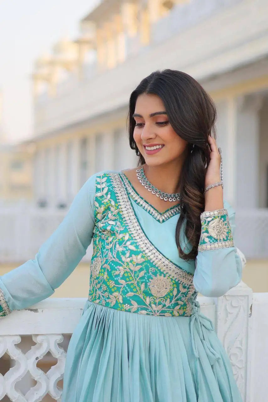 Elegant Chinon Printed Gown for Festive and Occasion Wear