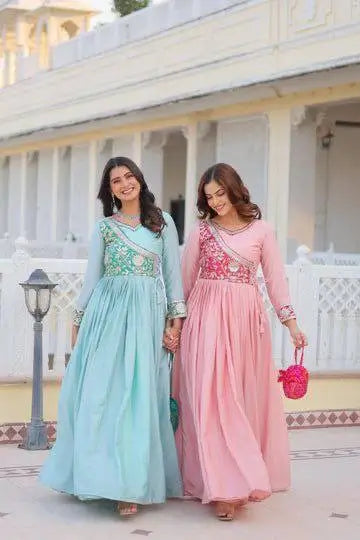 Elegant Chinon Printed Gown for Festive and Occasion Wear