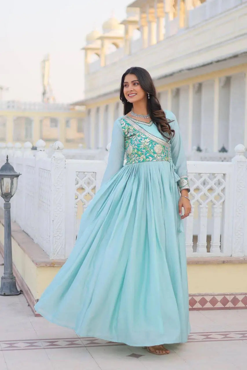Elegant Chinon Printed Gown for Festive and Occasion Wear