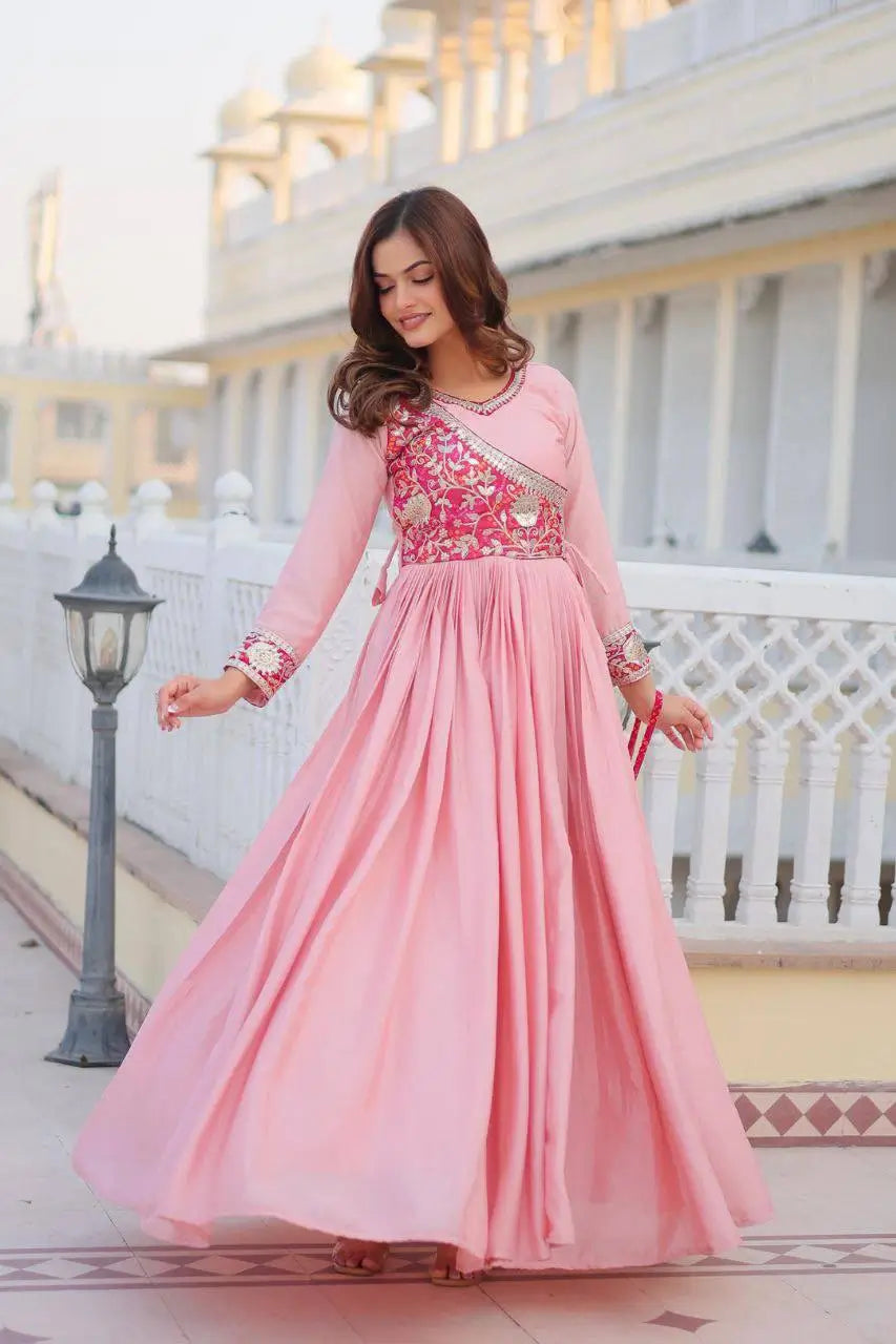 Elegant Chinon Printed Gown for Festive and Occasion Wear