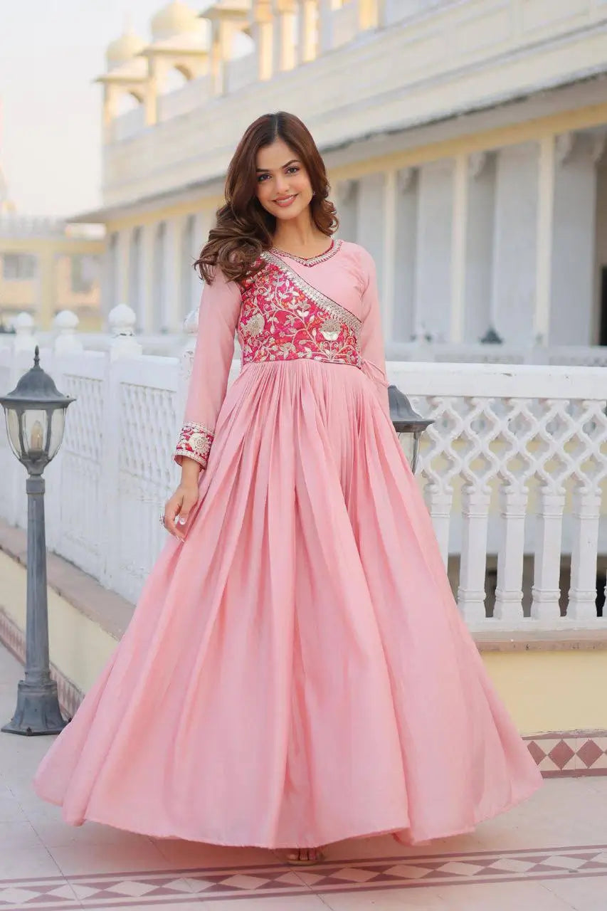 Elegant Chinon Printed Gown for Festive and Occasion Wear