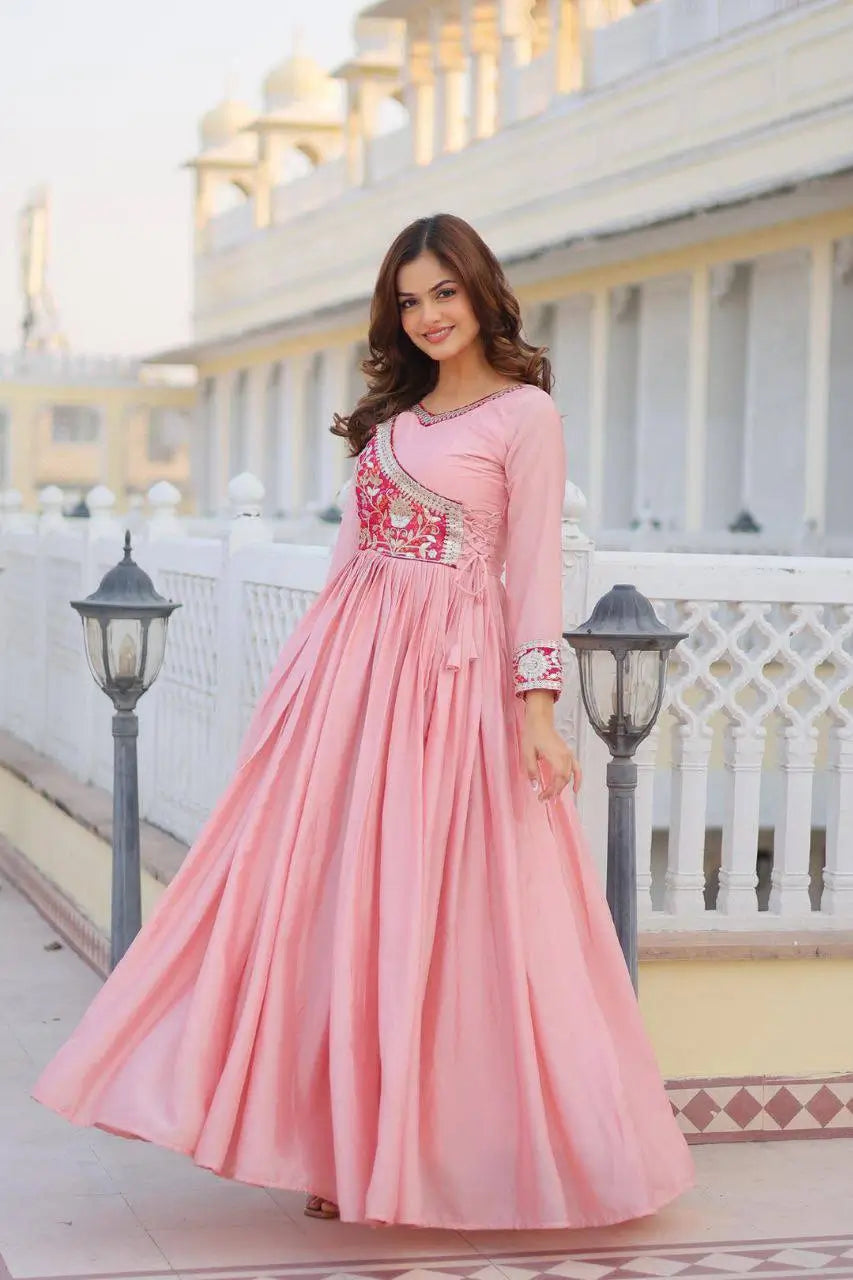 Elegant Chinon Printed Gown for Festive and Occasion Wear