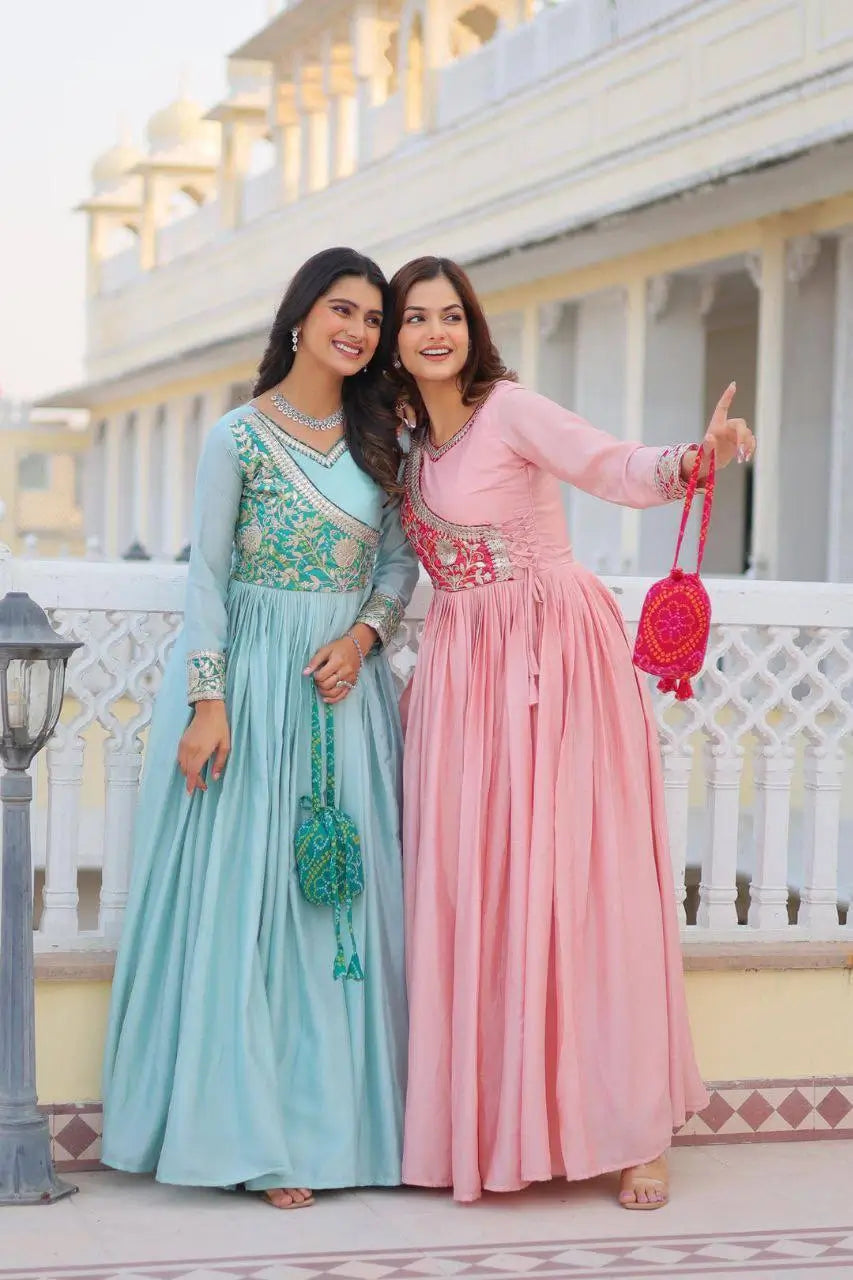 Elegant Chinon Printed Gown for Festive and Occasion Wear