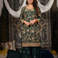 Elegant Chinon Semi Beads Embroidered Kurti Palazzo Set for Festive and Wedding Wear