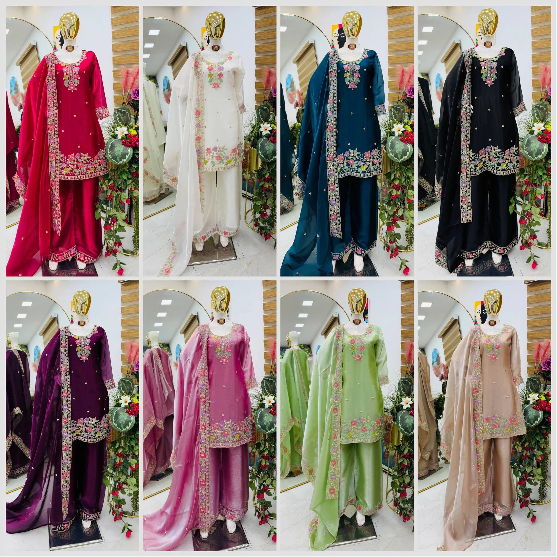 Elegant Chinon Silk Embroidered Suit Set for Festive and Wedding Wear