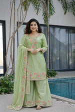 Elegant Chinon Silk Embroidered Suit Set for Festive and Wedding Wear