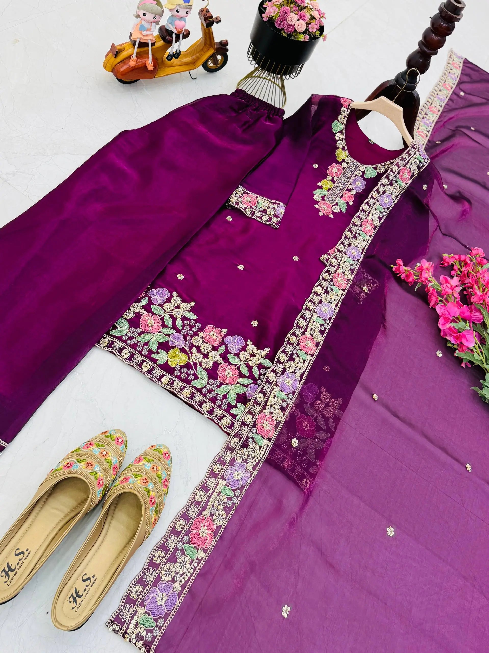 Elegant Chinon Silk Embroidered Suit Set for Festive and Wedding Wear