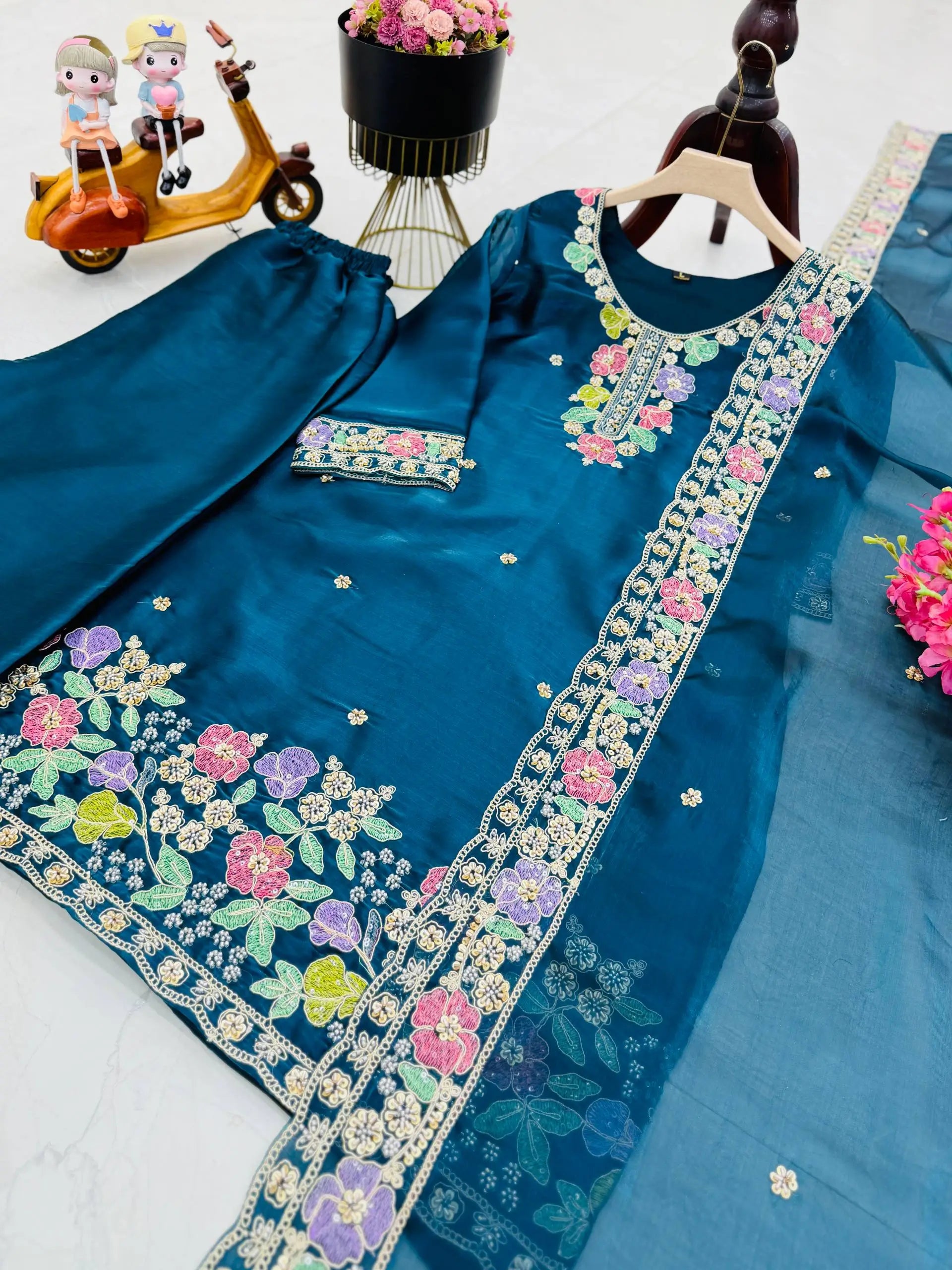 Elegant Chinon Silk Embroidered Suit Set for Festive and Wedding Wear