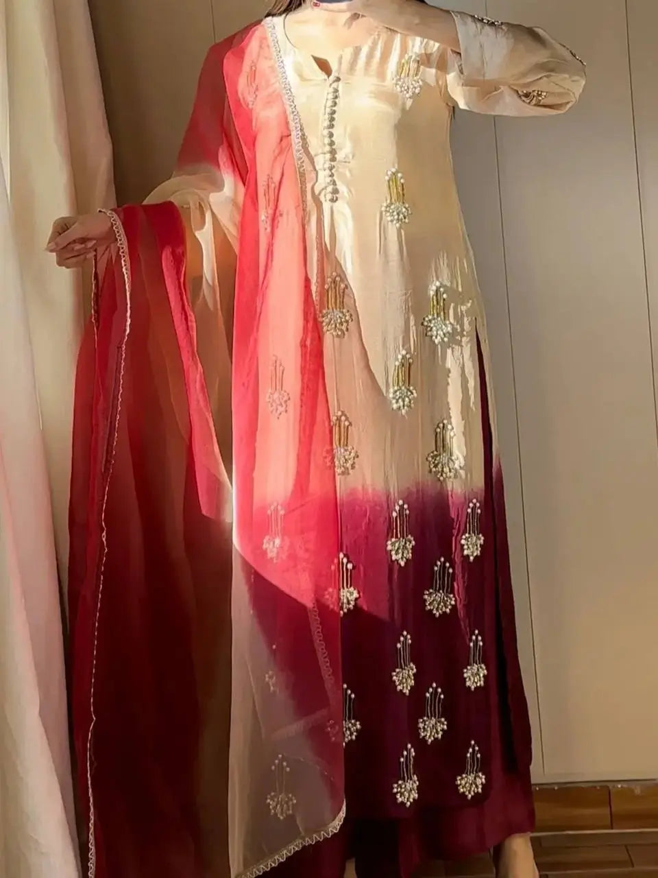 Elegant Chinon Silk Handwork Suit Set for Festive and Party Wear