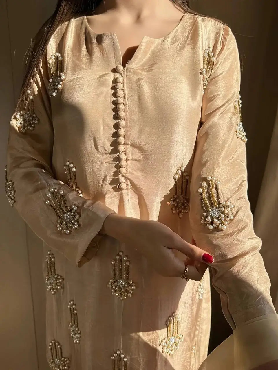 Elegant Chinon Silk Handwork Suit Set for Festive and Party Wear