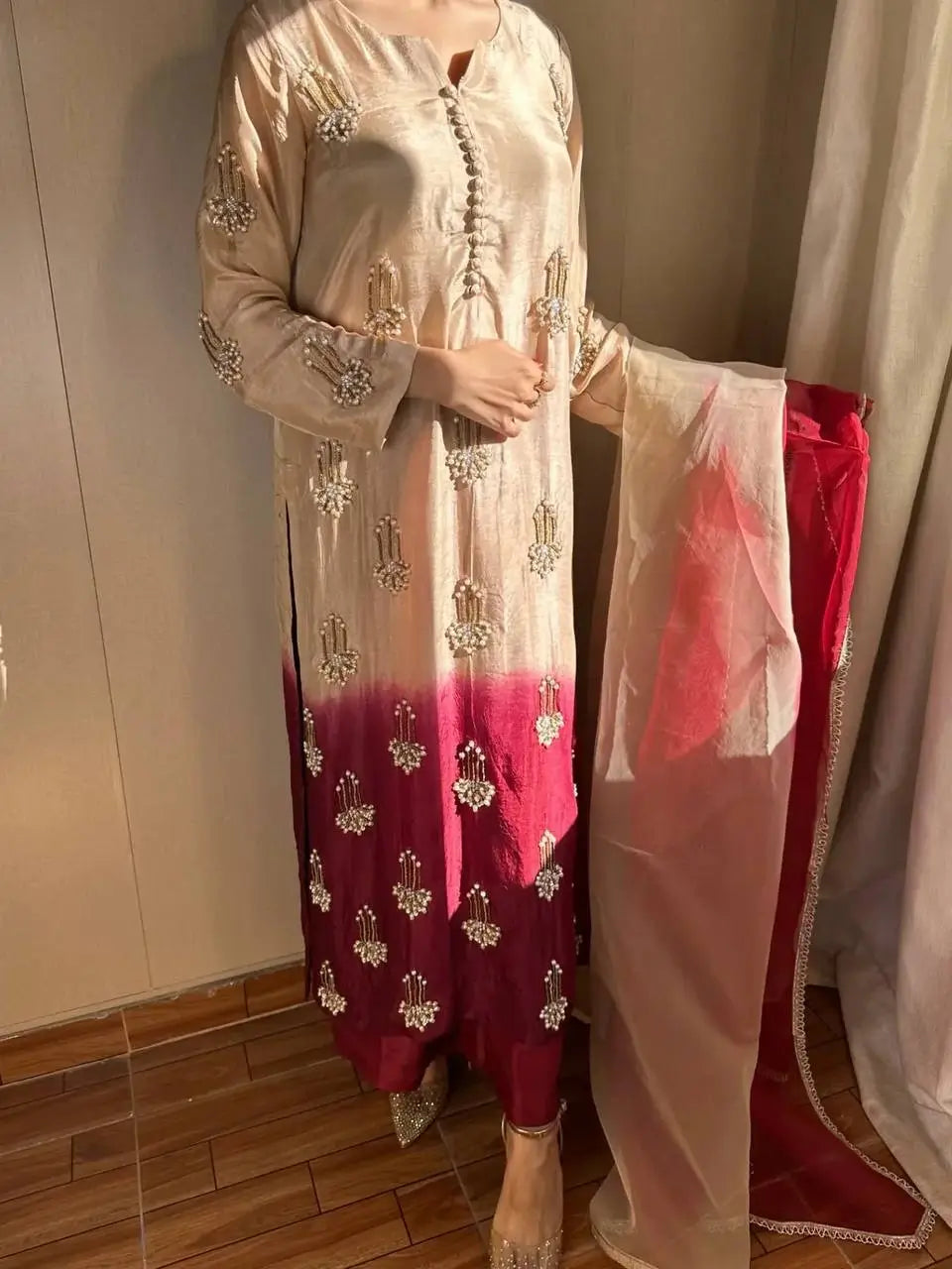 Elegant Chinon Silk Handwork Suit Set for Festive and Party Wear