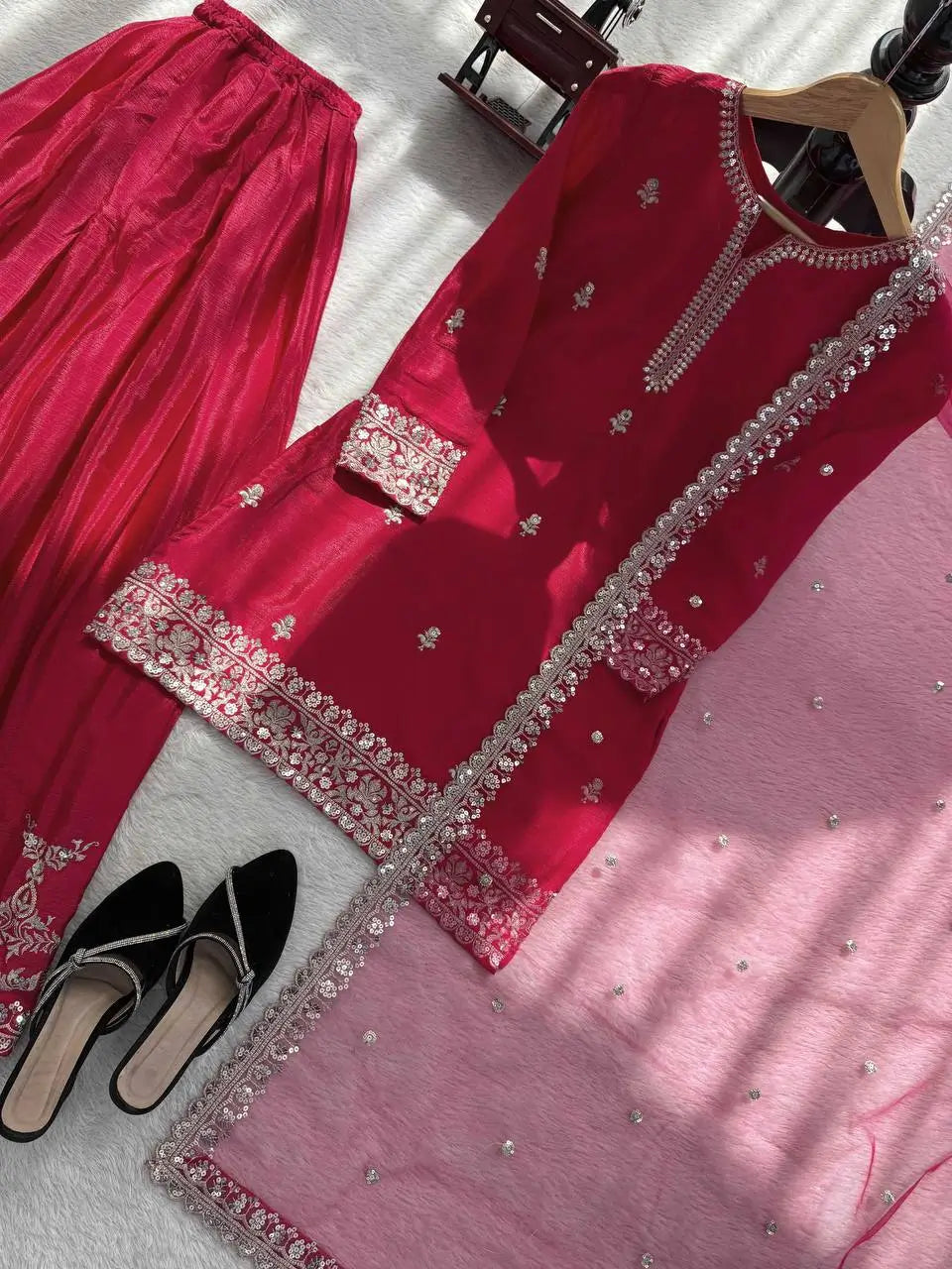 Elegant Chinon Silk Plazo Set for Festive and Wedding Wear
