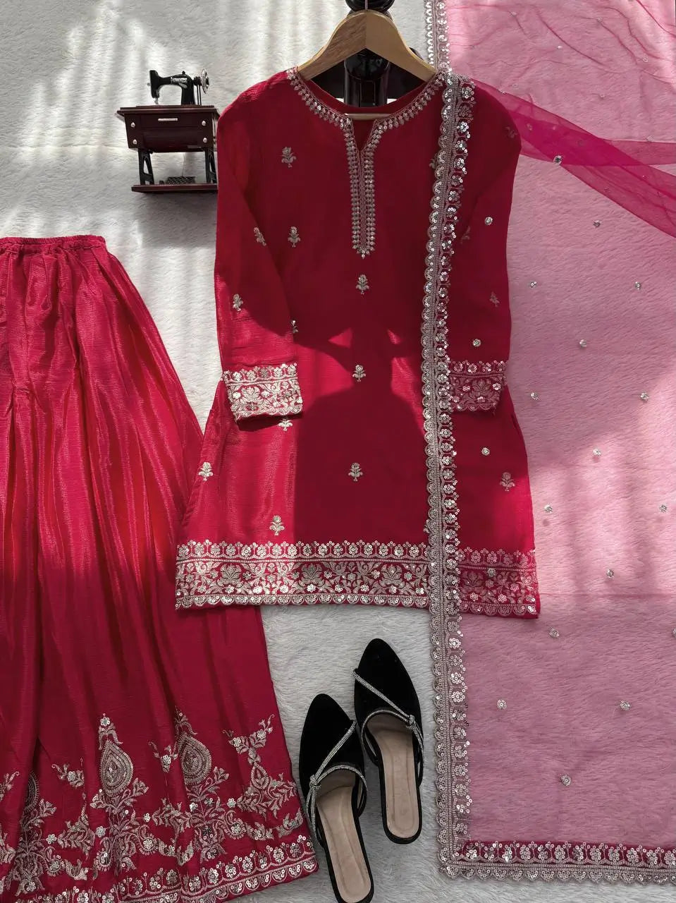 Elegant Chinon Silk Plazo Set for Festive and Wedding Wear