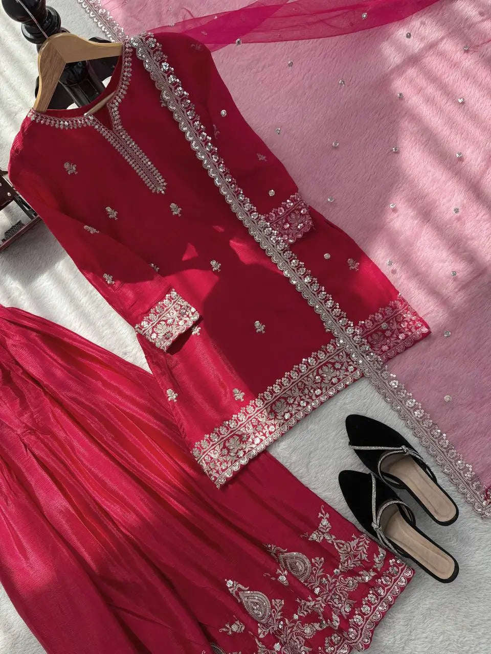 Elegant Chinon Silk Plazo Set for Festive and Wedding Wear