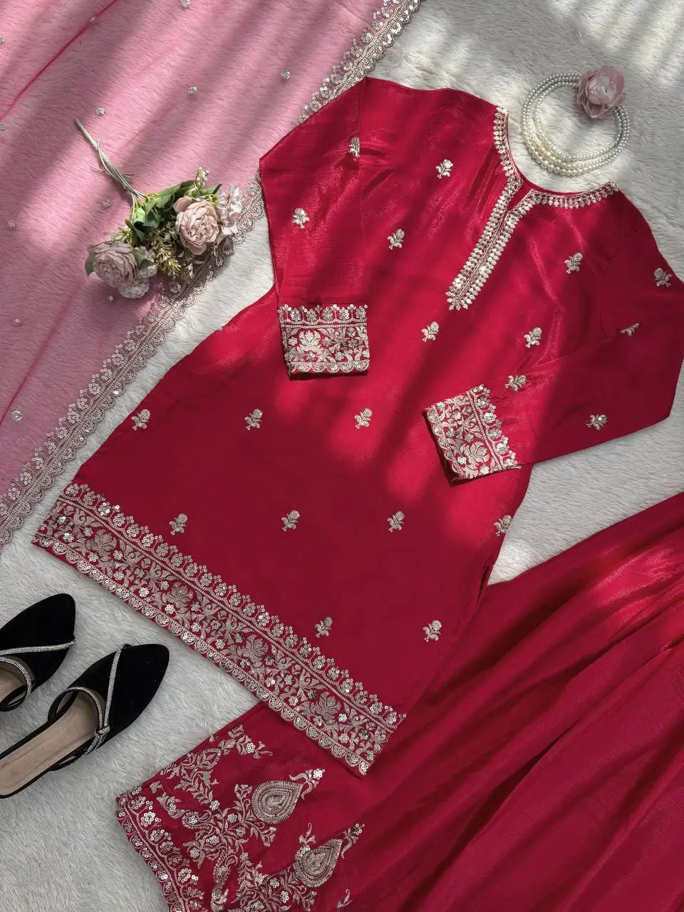 Elegant Chinon Silk Plazo Set for Festive and Wedding Wear