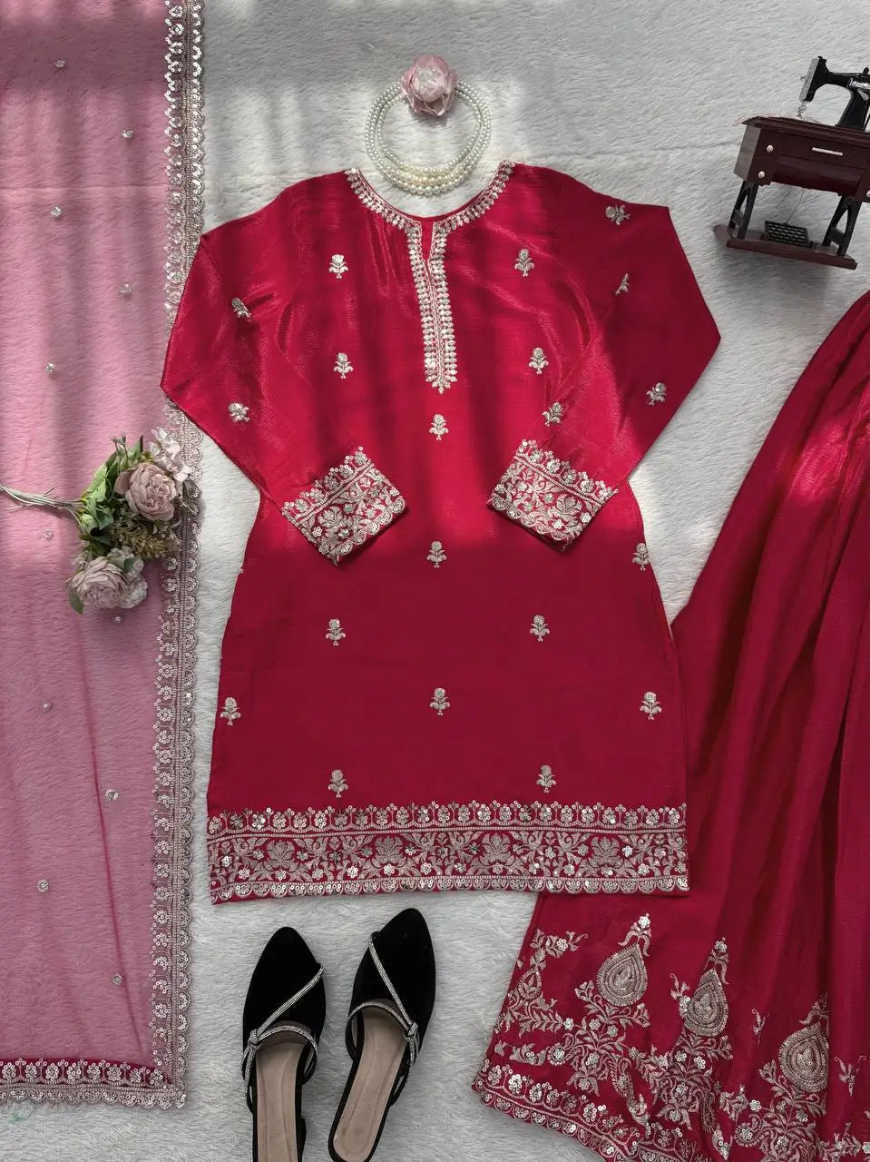Elegant Chinon Silk Plazo Set for Festive and Wedding Wear