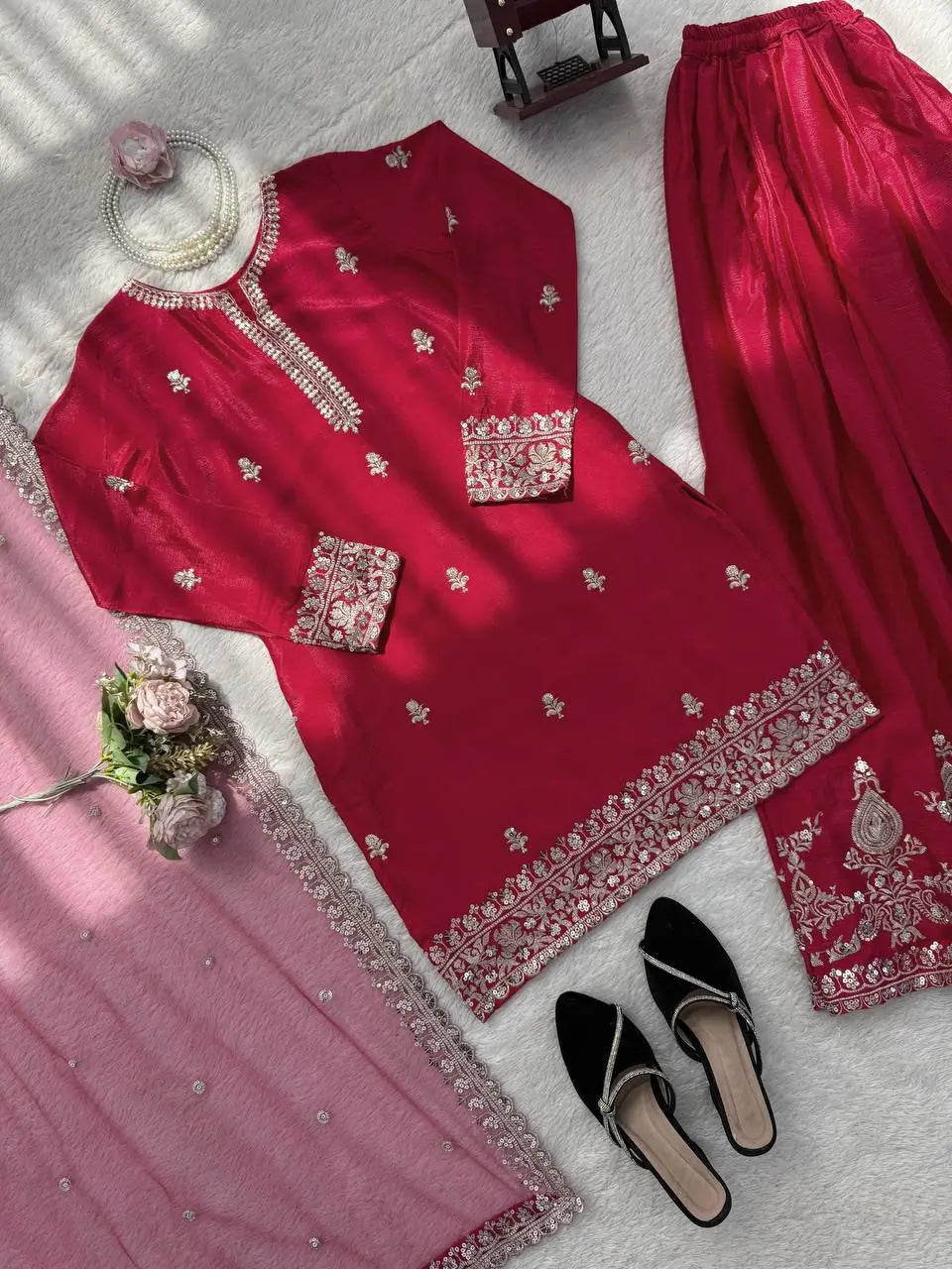 Elegant Chinon Silk Plazo Set for Festive and Wedding Wear