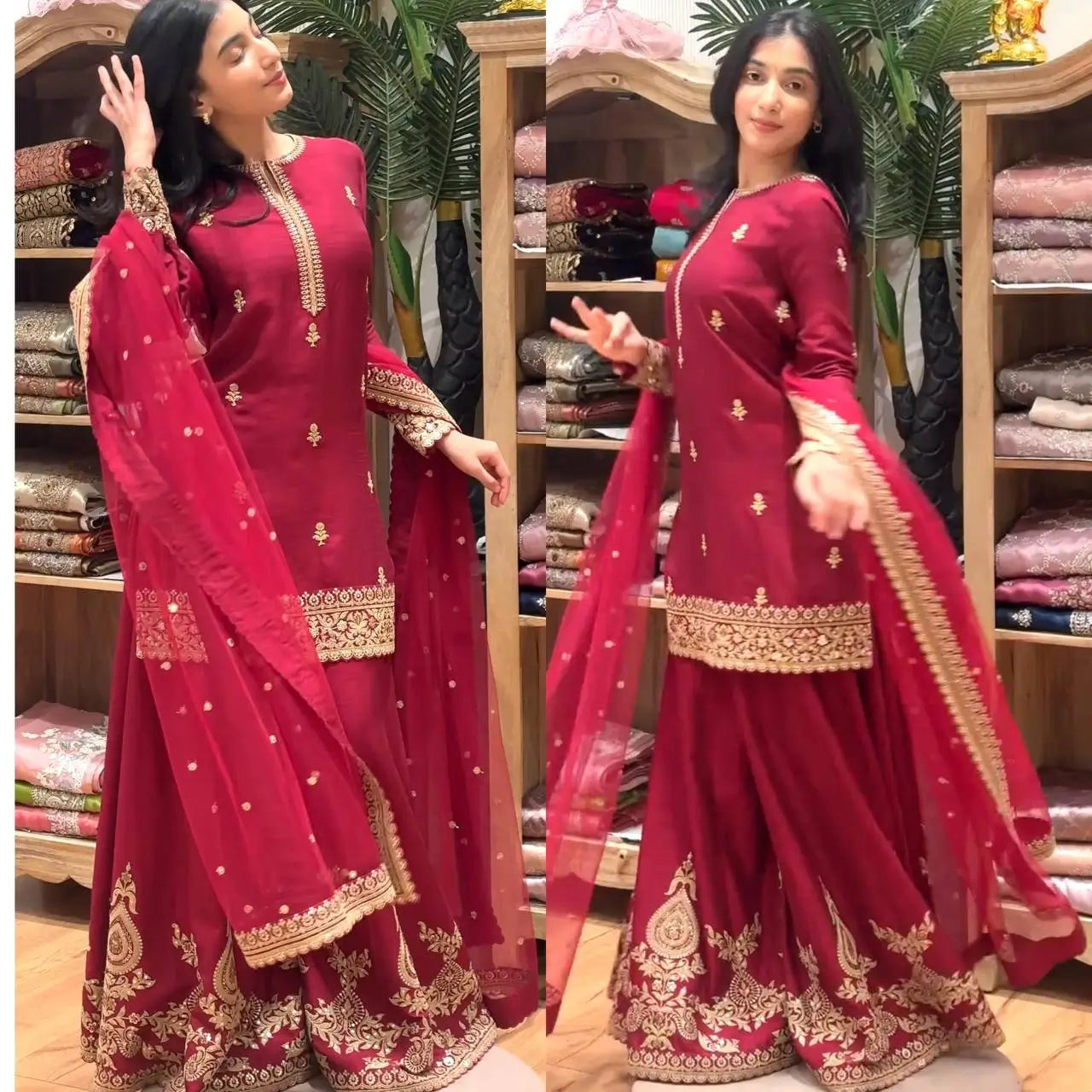 Elegant Chinon Silk Plazo Set for Festive and Wedding Wear