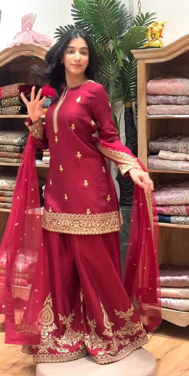Elegant Chinon Silk Plazo Set for Festive and Wedding Wear