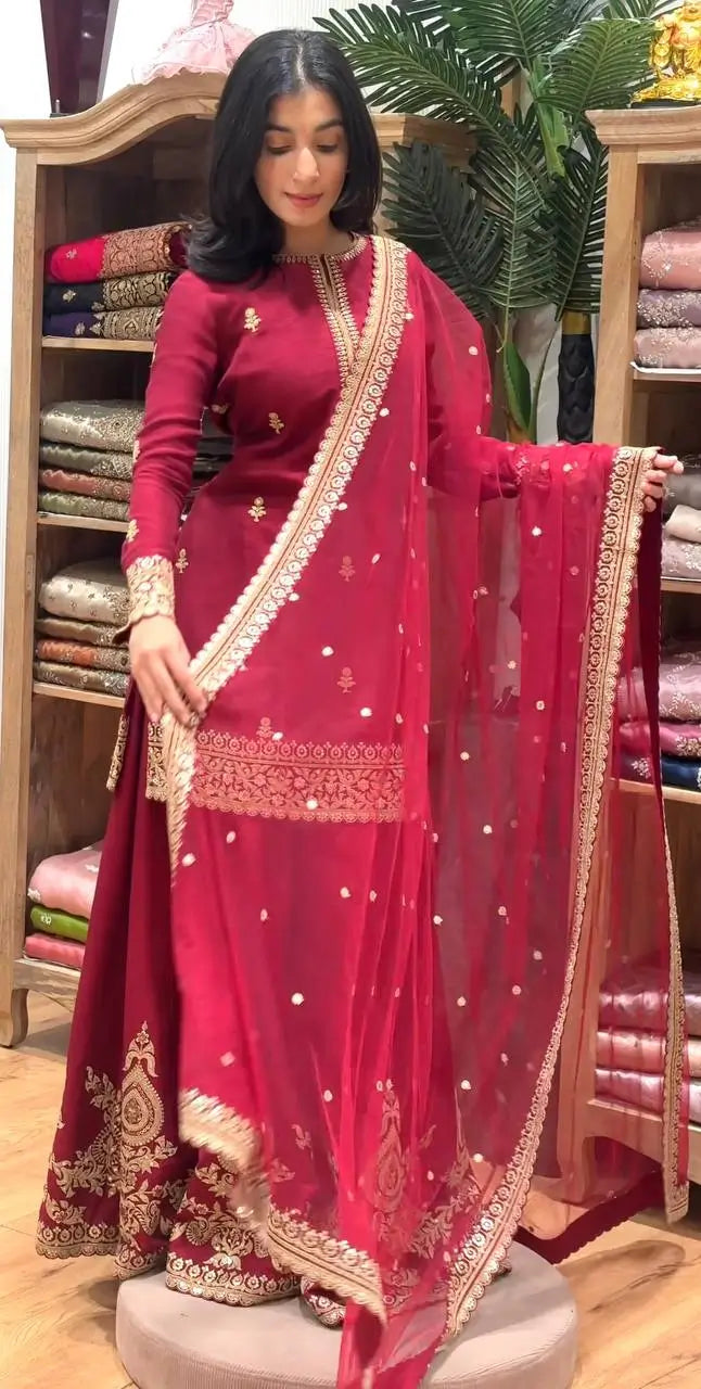 Elegant Chinon Silk Plazo Set for Festive and Wedding Wear