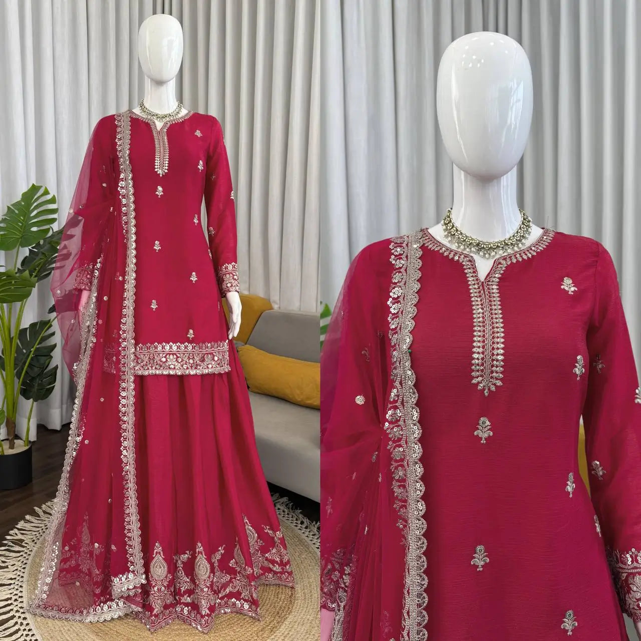 Elegant Chinon Silk Plazo Set for Festive and Wedding Wear