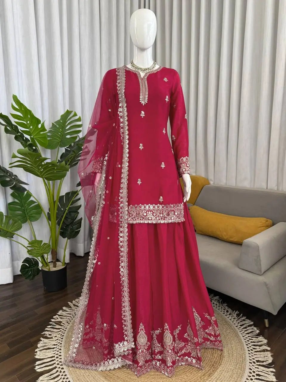 Elegant Chinon Silk Plazo Set for Festive and Wedding Wear