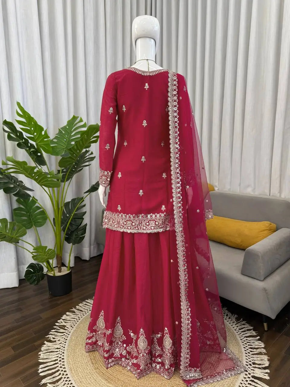 Elegant Chinon Silk Plazo Set for Festive and Wedding Wear