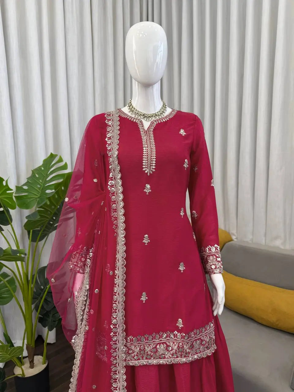 Elegant Chinon Silk Plazo Set for Festive and Wedding Wear