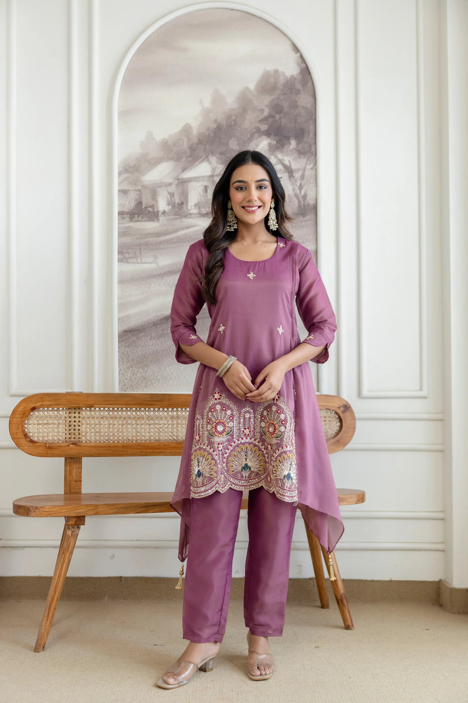 Elegant Cosmos Shimmer Kurti Pant Set for Festive and Occasion Wear