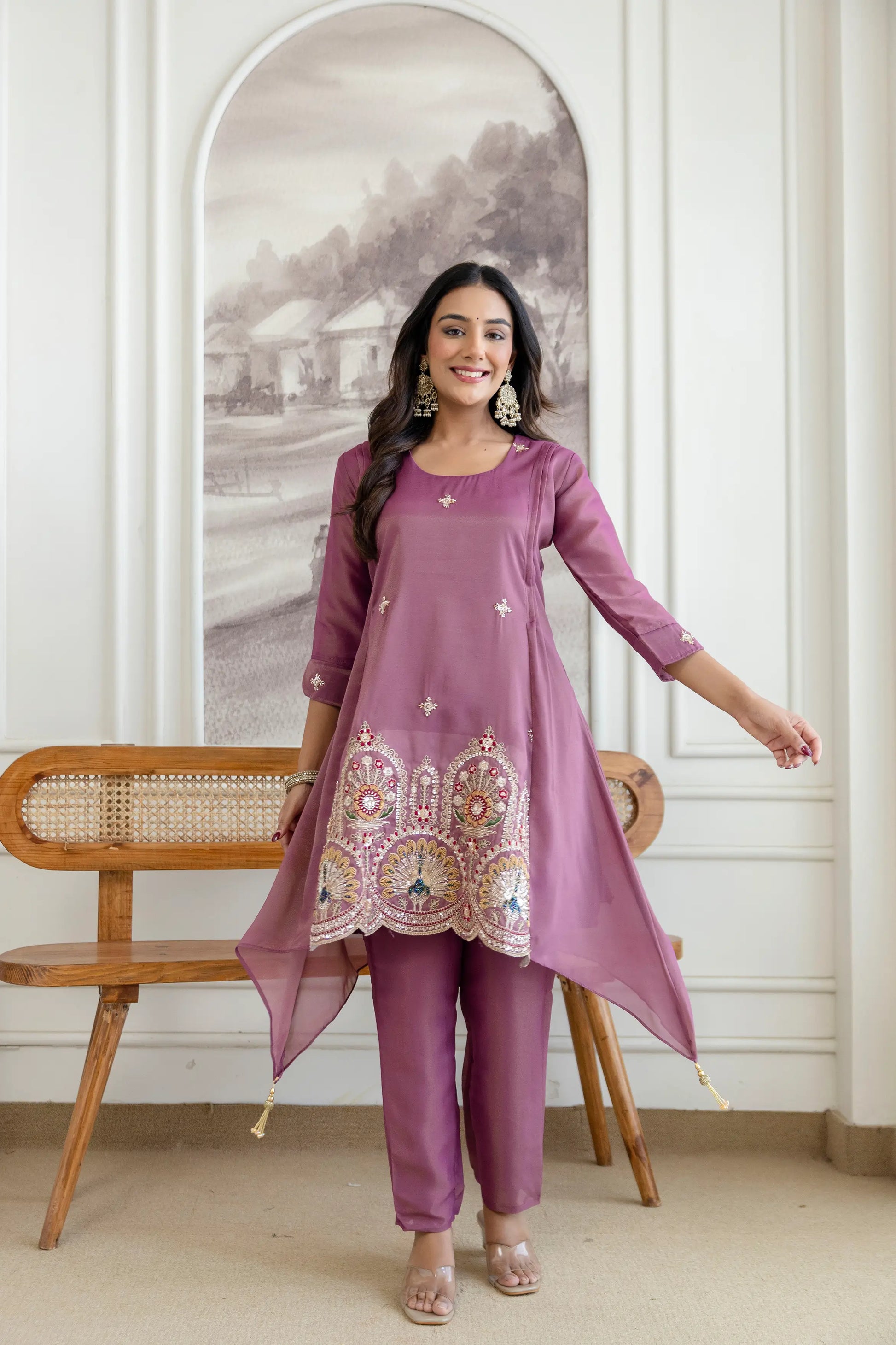 Elegant Cosmos Shimmer Kurti Pant Set for Festive and Occasion Wear