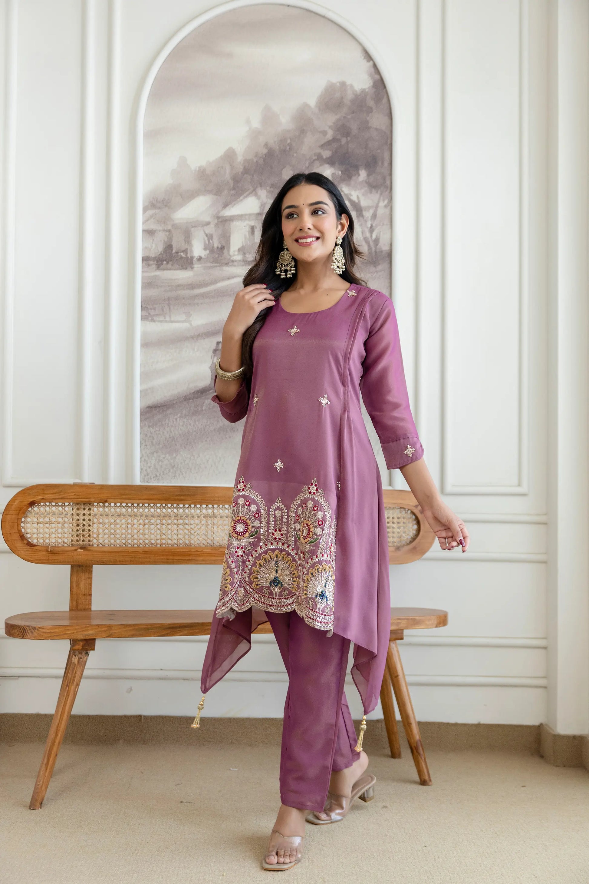 Elegant Cosmos Shimmer Kurti Pant Set for Festive and Occasion Wear