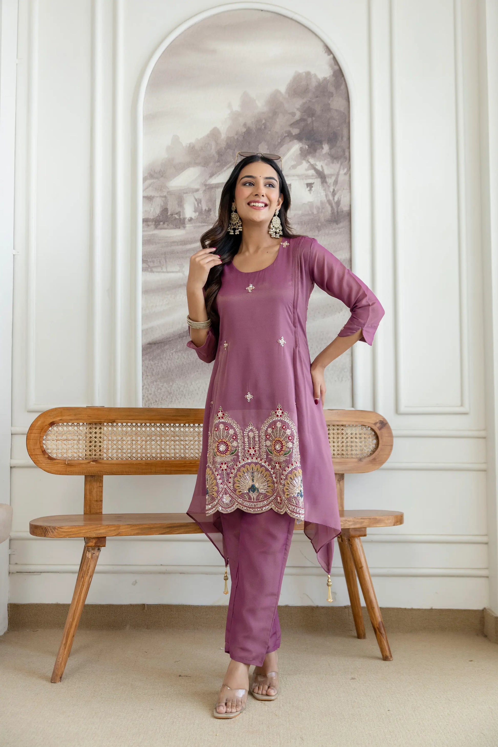 Elegant Cosmos Shimmer Kurti Pant Set for Festive and Occasion Wear