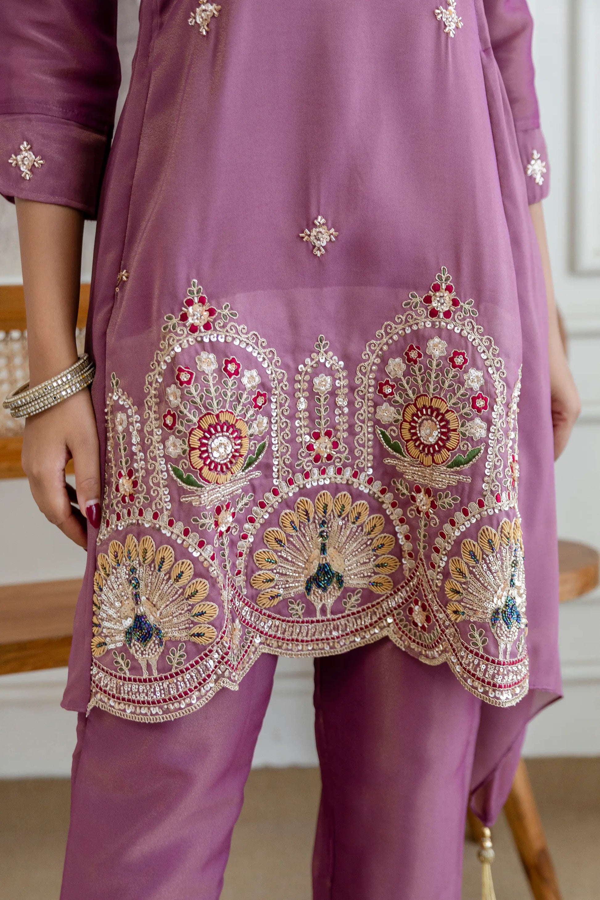 Elegant Cosmos Shimmer Kurti Pant Set for Festive and Occasion Wear